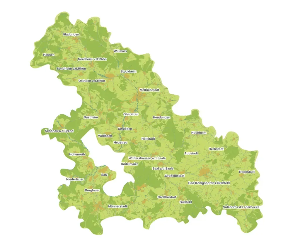 Karte der Region Streu-Saale